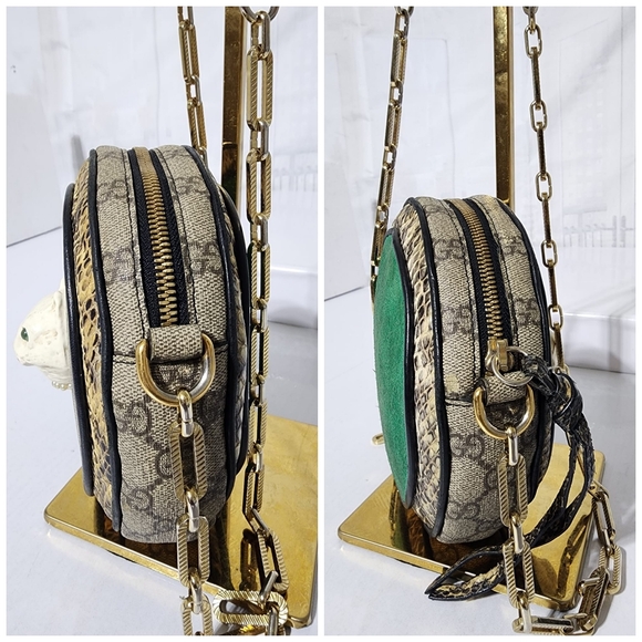 GUCCI GG Supreme Monogram Patchwork Cat Round Shoulder Bag Beige/Brown - Picture 11 of 16